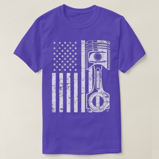Patriotic American Flag Piston Muscle Car Vintage Tシャツ (デザイン正面)