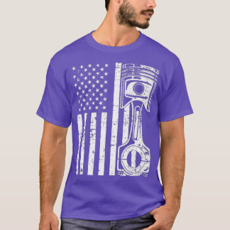 Patriotic American Flag Piston Muscle Car Vintage Tシャツ