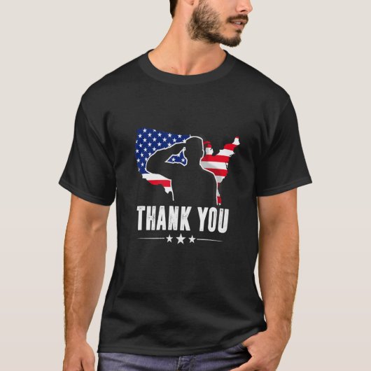 Patriotic American Flag Thank You For Your Service Tシャツ (正面)