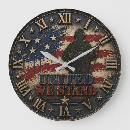 Patriotic American Flag United We Stand ラージ壁時計 (正面)