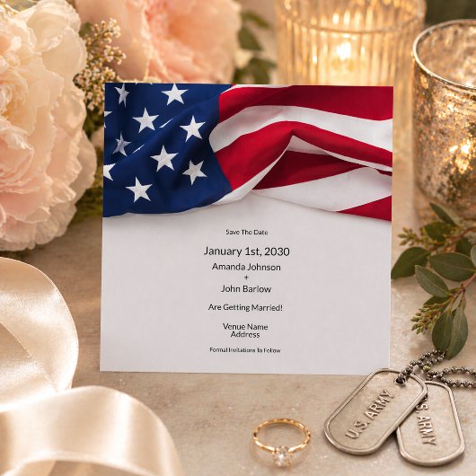 Patriotic American Flag Wedding Save The Date Card セーブザデート