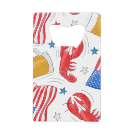 Patriotic American Flags Red Lobsters Beers Stars クレジットカード栓抜き