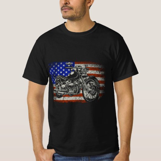 Patriotic American Motorcycle Rider Gift US Flag B Tシャツ (正面)