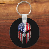 Patriotic American Spartan Warrior Usa Flag Helmet キーホルダー (正面)