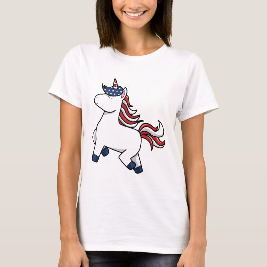 Patriotic American Unicorn Stars Stripes USA  Tシャツ (正面)