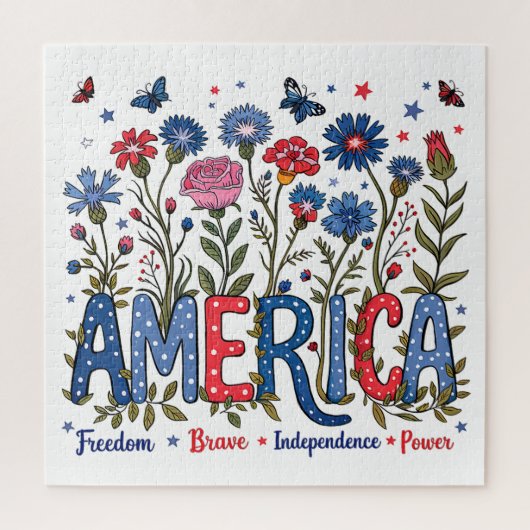 Patriotic American Wildflowers Fourth of July USA ジグソーパズル (縦)