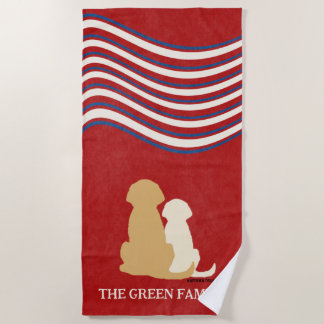 Patriotic Americana Golden Retriever Beach Towel ビーチタオル