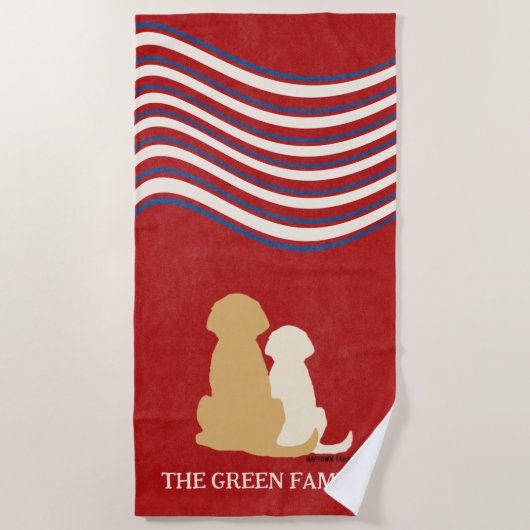 Patriotic Americana Golden Retriever Beach Towel ビーチタオル (正面)