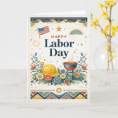 Patriotic Americana Happy Labor Day カード (黄色い花)