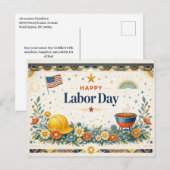 Patriotic Americana Happy Labor Day シーズンポストカード (正面/裏面)