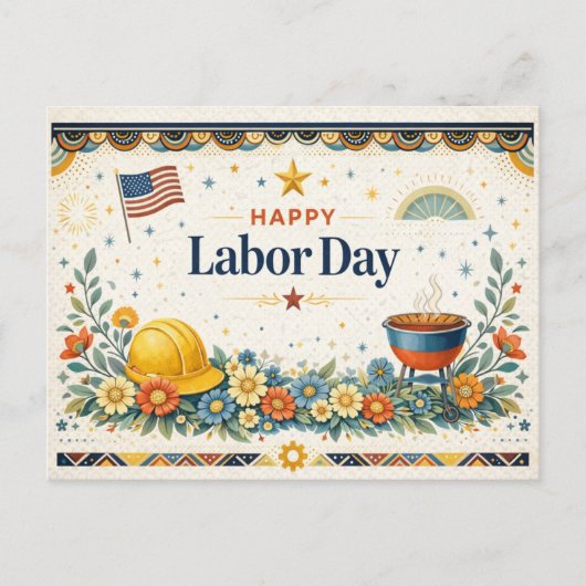 Patriotic Americana Happy Labor Day シーズンポストカード (正面)