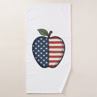 Patriotic Apple Vintage Engraving Vector Design_1 バスタオル