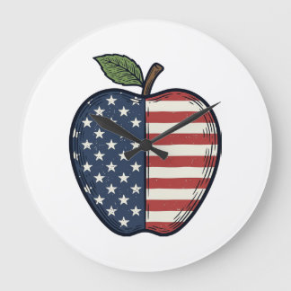 Patriotic Apple Vintage Engraving Vector Design_1 ラージ壁時計