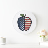 Patriotic Apple Vintage Engraving Vector Design_1 ラージ壁時計 (ホーム)