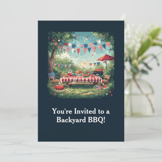 Patriotic Backyard BBQ Scene – 4th of July 招待状 (スタンド正面)