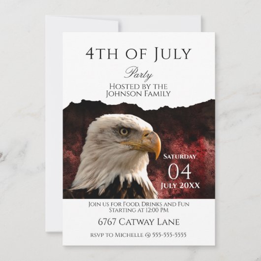 Patriotic Bald Eagle 4th of July Party Invitation 招待状 (正面)