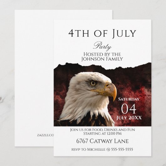 Patriotic Bald Eagle 4th of July Party Invitation 招待状 (正面/裏面)