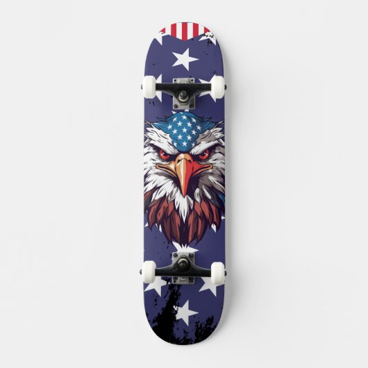 Patriotic Bald Eagle American Flag Custom Complete スケートボード (正面)