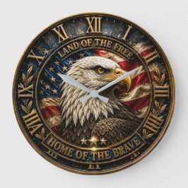 Patriotic Bald Eagle American USA Flag ラージ壁時計