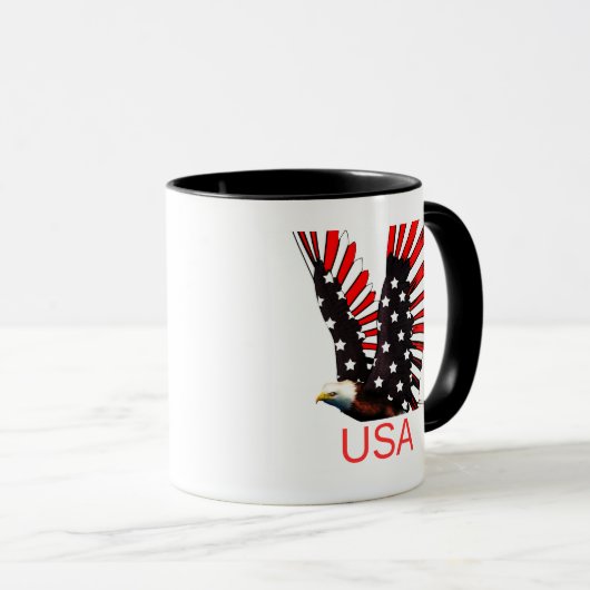 Patriotic Bald Eagle Flying Design マグカップ (正面右)