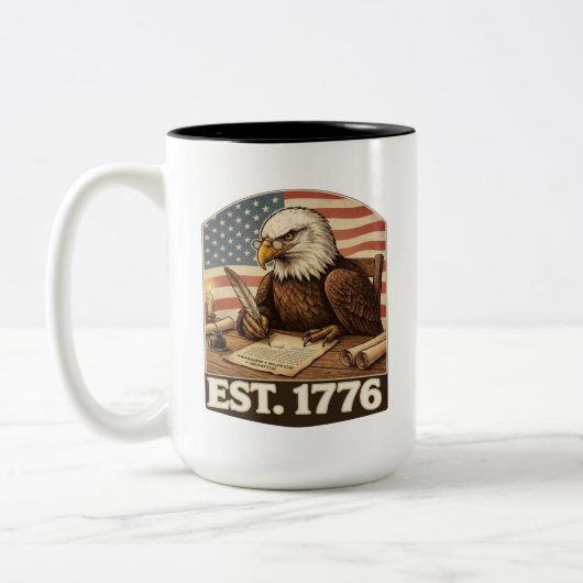 Patriotic Bald Eagle Founding Father 1776 ツートーンマグカップ (左)