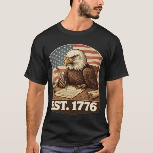 Patriotic Bald Eagle Founding Father 1776 Tシャツ (正面)