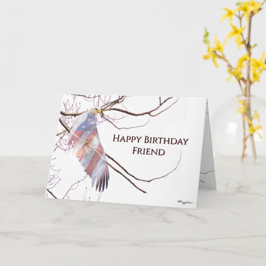 Patriotic Bald Eagle Happy Birthday カード (黄色い花)