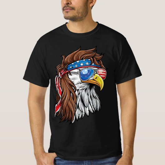 Patriotic Bald Eagle Mullet USA American Flag 4th  Tシャツ (正面)