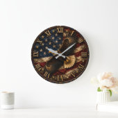 Patriotic Bald Eagle USA Freedom Flag ラージ壁時計 (ホーム)