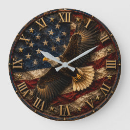 Patriotic Bald Eagle USA Freedom Flag ラージ壁時計
