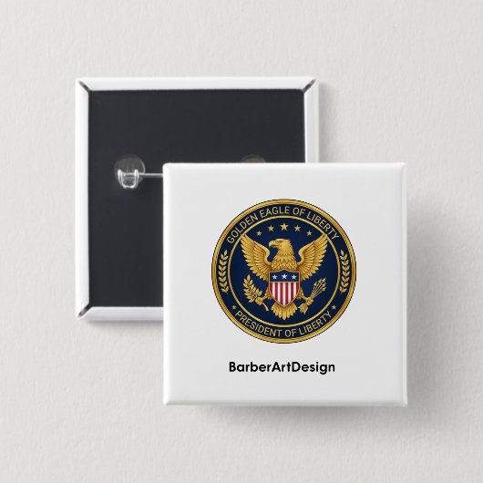 Patriotic Barber Unity Shield - Professional Round 缶バッジ (正面&裏面)