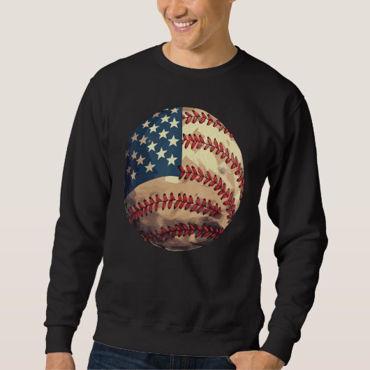 Patriotic Baseball 4th Of July USA American Flag スウェットシャツ (正面)