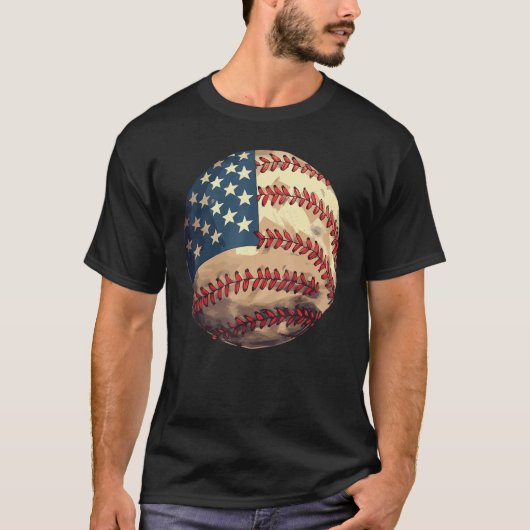 Patriotic Baseball 4th Of July USA American Flag Tシャツ (正面)
