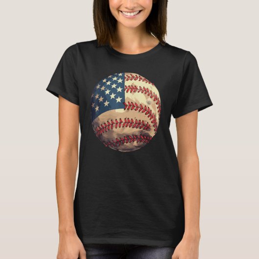 Patriotic Baseball 4th Of July USA American Flag Tシャツ (正面)