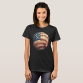 Patriotic Baseball 4th Of July USA American Flag Tシャツ (正面フル)