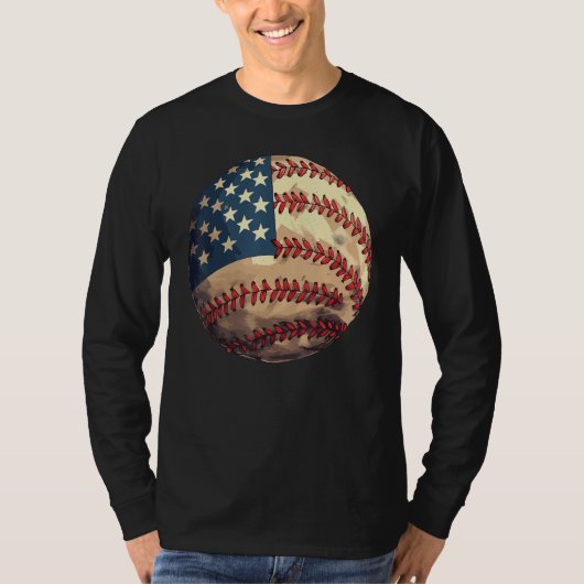 Patriotic Baseball 4th Of July USA American Flag Tシャツ (正面)