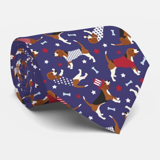 Patriotic Beagle Dog Pattern Neck Tie ネクタイ (ロール)