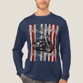 Patriotic Biker T-Shirt with Wood Grain Flag トライブレンドTシャツ (正面)