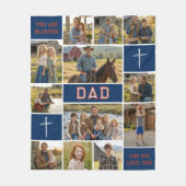 Patriotic Blessed Dad 12 Photo Collage Custom Text フリースブランケット (正面)