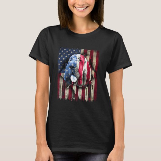 Patriotic Bloodhound American Flag USA Dog Tシャツ (正面)