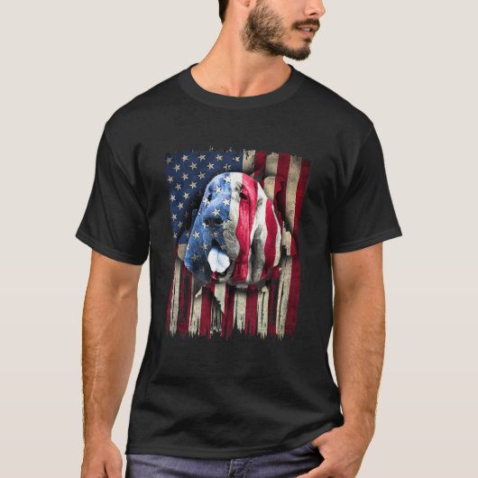 Patriotic Bloodhound American Flag USA Dog Tシャツ (正面)
