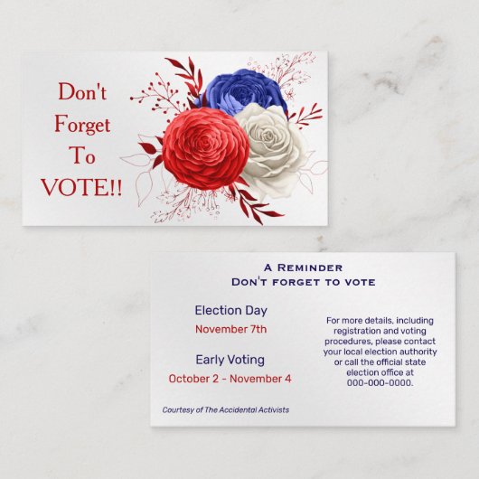 Patriotic Bloom Trio Vote Reminder 名刺 (正面/裏面)