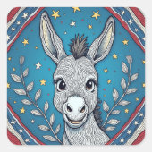 Patriotic Blue Donkey Illustration スクエアシール (正面)