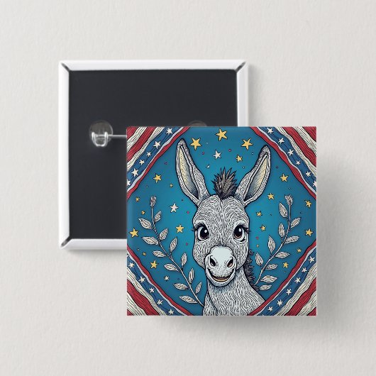 Patriotic Blue Donkey Illustration 缶バッジ (正面&裏面)