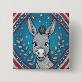 Patriotic Blue Donkey Illustration 缶バッジ (正面)