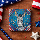 Patriotic Blue Donkey Illustration 缶バッジ