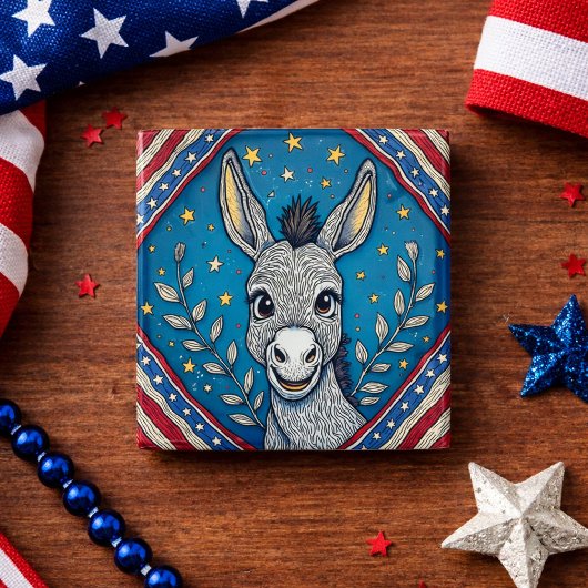 Patriotic Blue Donkey Illustration 缶バッジ
