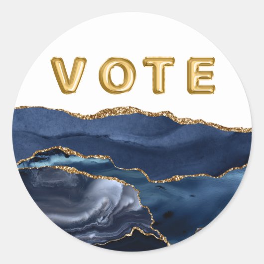 Patriotic Blue Gold Agate Vote ラウンドシール (正面)
