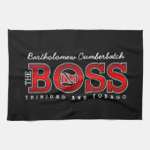 Patriotic BOSS Trinidad Flag and NAME on BLACK キッチンタオル (横)