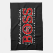 Patriotic BOSS Trinidad Flag and NAME on BLACK キッチンタオル (縦)
